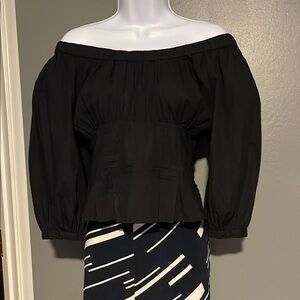 Free People Black Smocked Off-Shoulder Blouse